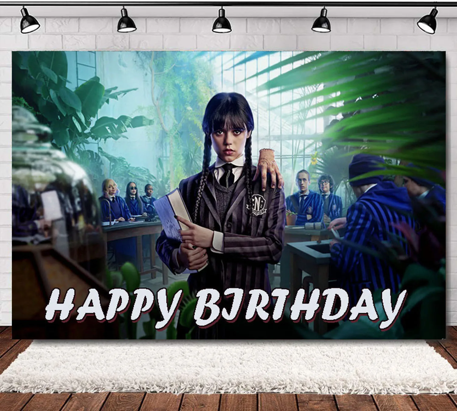 

New Wednesday Addams movie surrounding birthday banner birthday background cloth birthday party decorations photo background