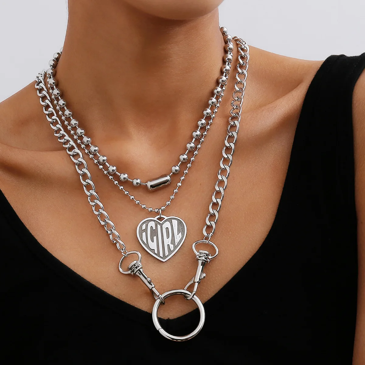 

Trendy Punk Multilayer Chain Necklaces Femme Choker Retro Metal Geometric Heart Letter Pendant Necklaces For Women Jewelry kolye