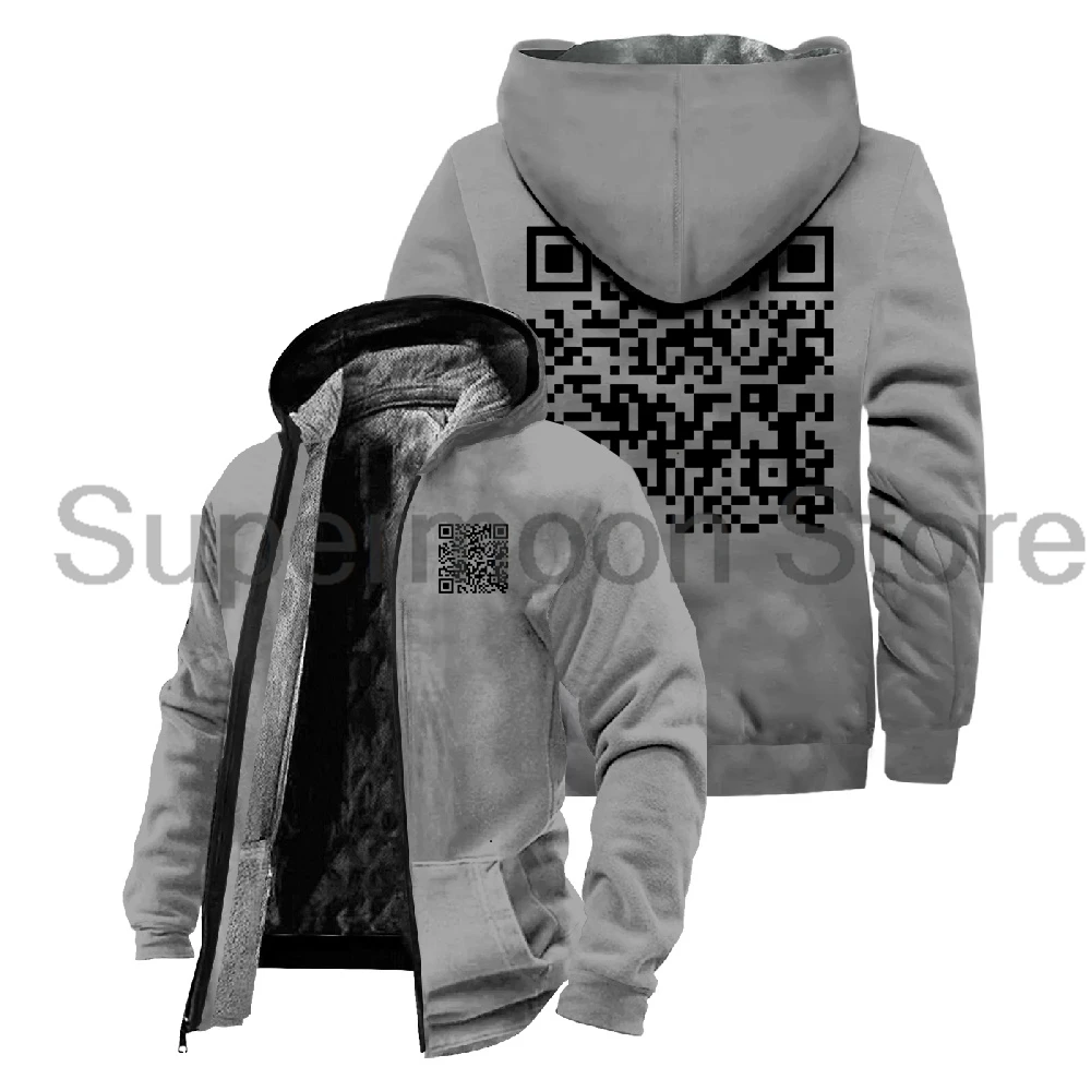 Funny QR Code Fu You Graphic Jacket Parkas Harajuku Long Sleeve Streetwear Women Men Zipper Hoodie Winter Coat