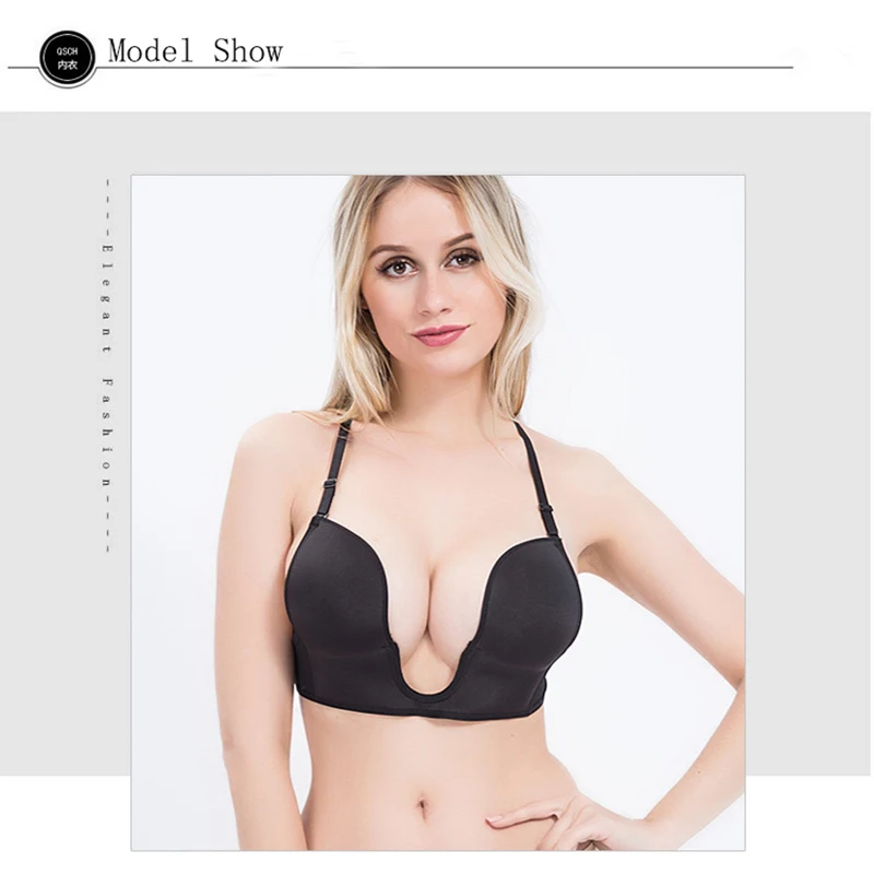 

Push Up Bra Backless Women Bras Low Cut Sexy Plunge Brassiere Open Back Wedding Underwear Invisible Seamless Deep U Lingerie