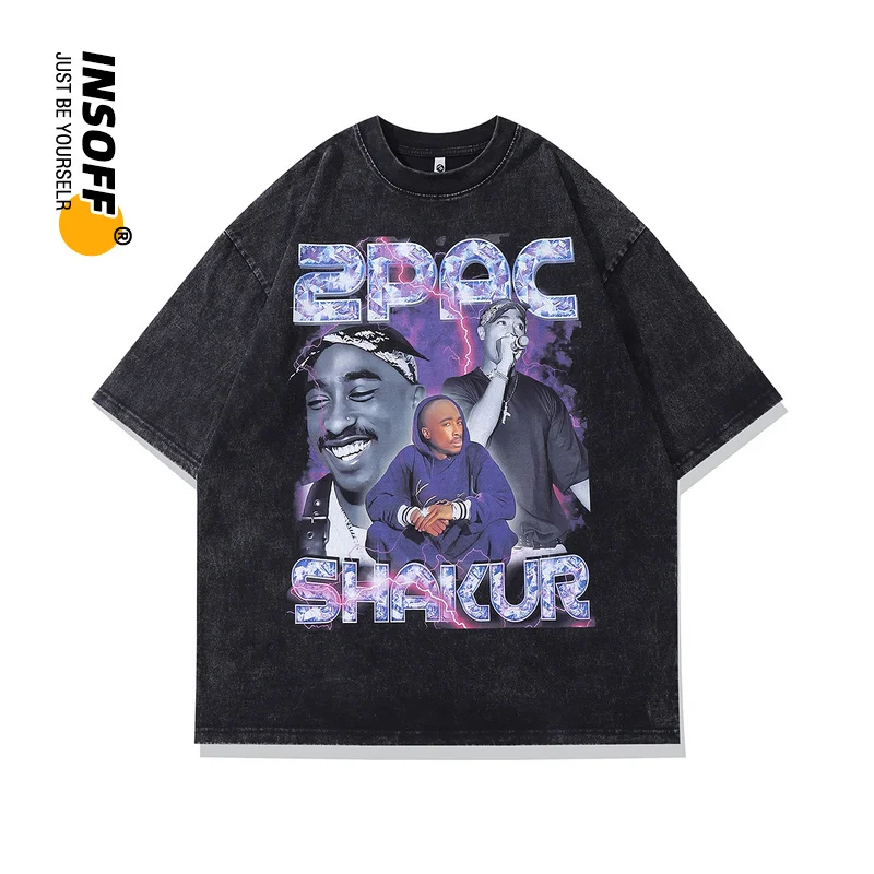 

Original Designer American Classic Rapper Protrait Printed Graphic Quality Cotton Washed Y2k Oversized Streetwear Men T-shirt