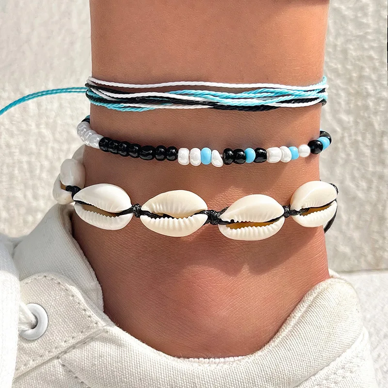 

Bohemia Shell Ankle Bracelet Set For Women Rice Bead Chain On Foot Anklet Female Boho Summer Beach Girls Jewelry Gift