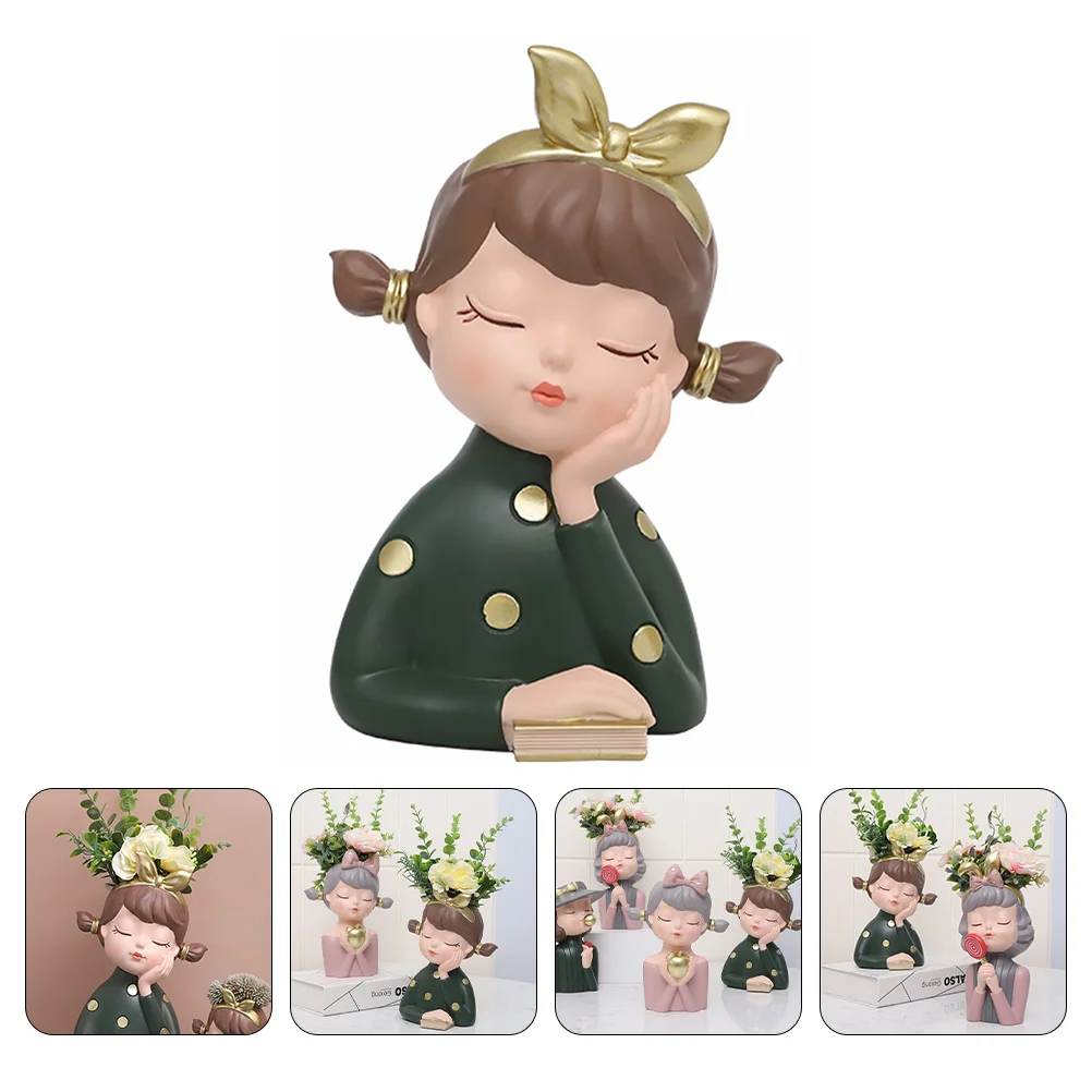 

1pc Resin Plant Pot Lovely Girl Sculpture Flowerpot Decoration for Home Office