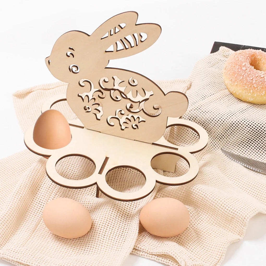 

Easter Wood Egg Shelves Cute DIY Tray Holder Festival Party Ornament Reusable Farmhouse Table Decoration Children Gifts