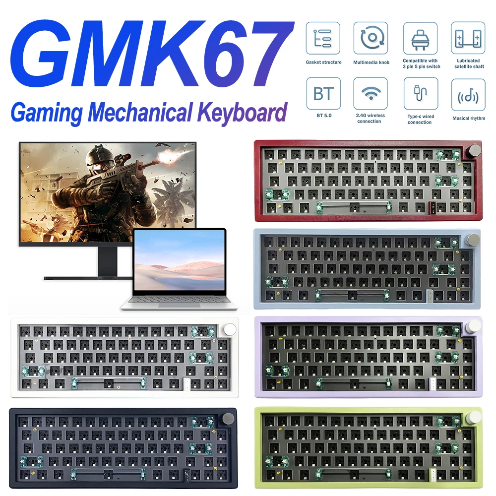 

Игровая механическая клавиатура GMK67, "сделай сам" с RGB подсветкой, с возможностью горячей замены, с ручкой, беспроводная механическая клавиат...