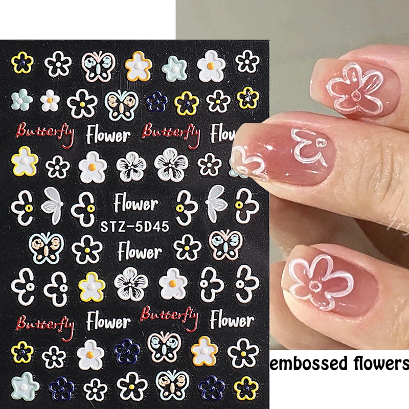 

1Sheet5D Nail Sticker Flower Embossed Slider Nai Wedding Nail Art Designs Floral Flower Transfer Decal Geometry