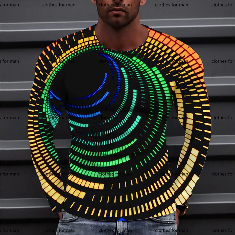 

Spring Autumn Fashion Men's Unisex Long Sleeve T-Shirt 3D Print Graphic Print Spiral Stripe Round Neck Everyday Holiday Long Sle