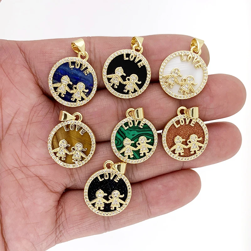 

2023 Jewelry Natural Stone Boy Girl Pendant LOVE Letter Round Medal Bead Gold Plated For Couple Necklace Accessories