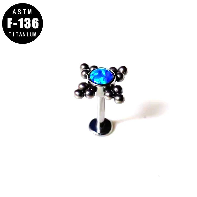ASTM F136 Titanium Lip Stud Ring Opal Center Ball Cluster Top Tragus Helix Cartilage Earring Lip Labret Stud Piercing Jewelry