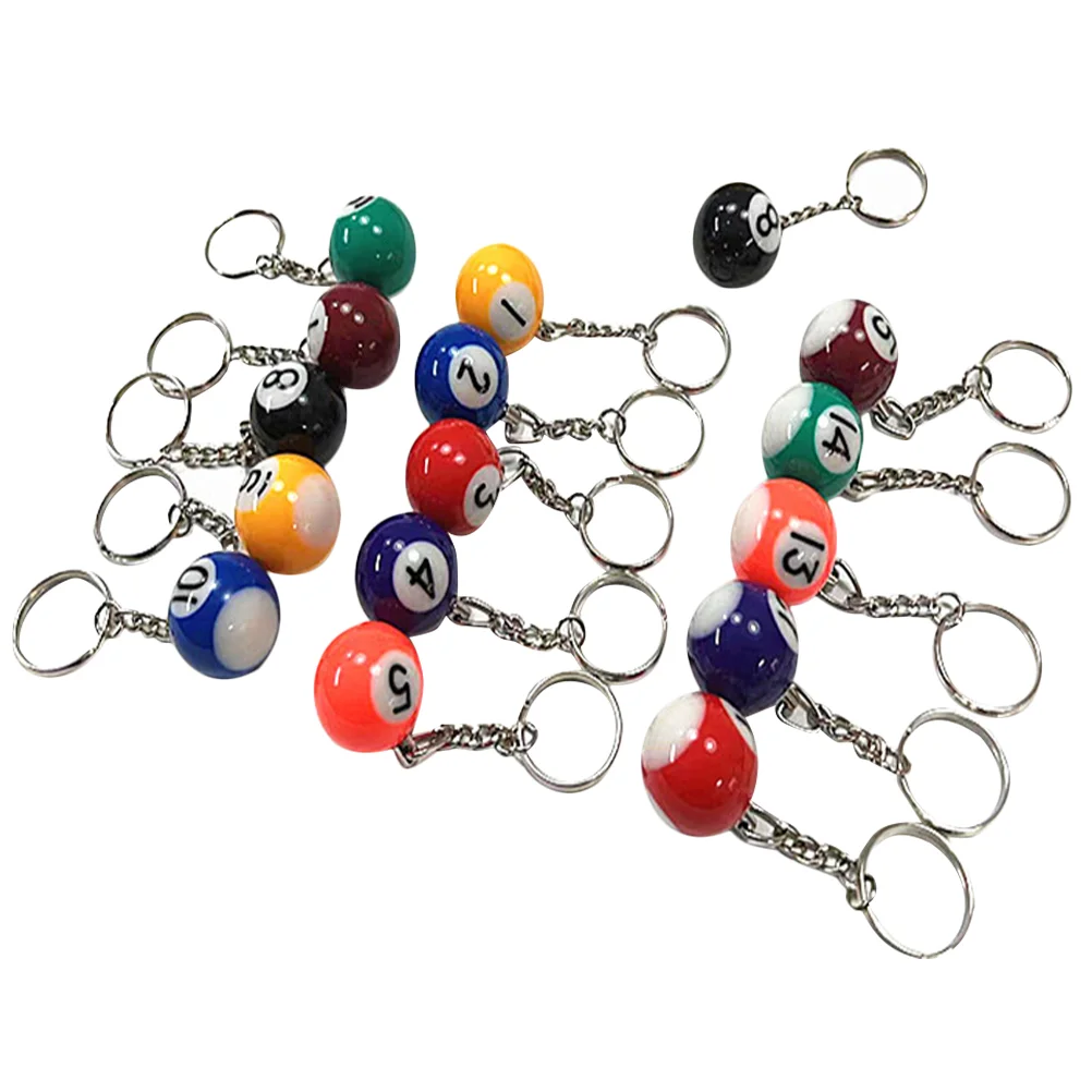 

16 Pcs Bowling Keychain Keyring Kids Chains Billiards Pool Charms Pendant Spherical