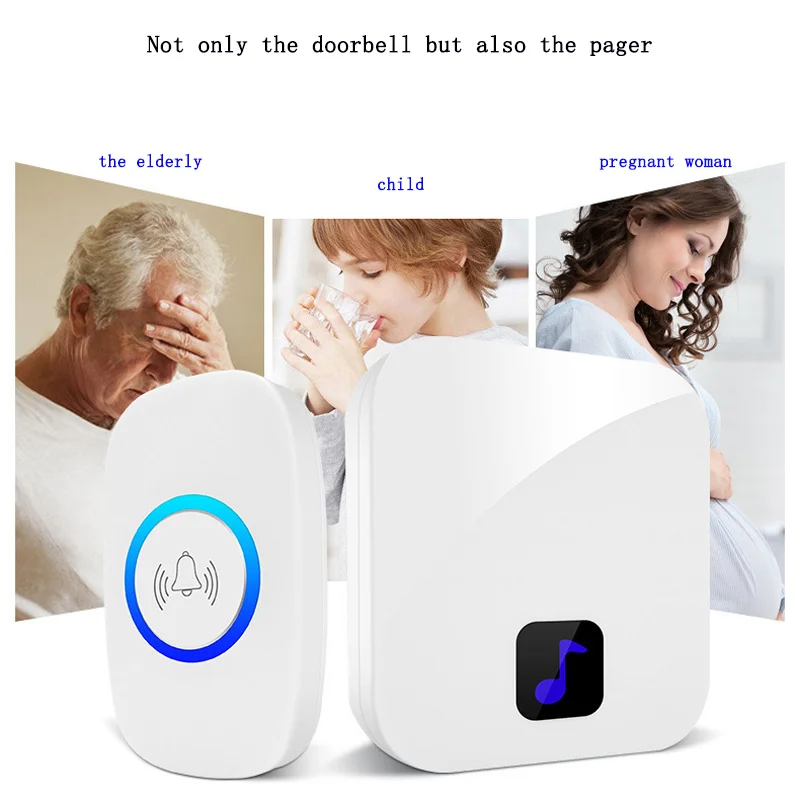 

No Wiring Required Elderly Pager IP44 Waterproof Wireless Digital Doorbell Home Dingdong Welcome Remote Control AC Door Bell