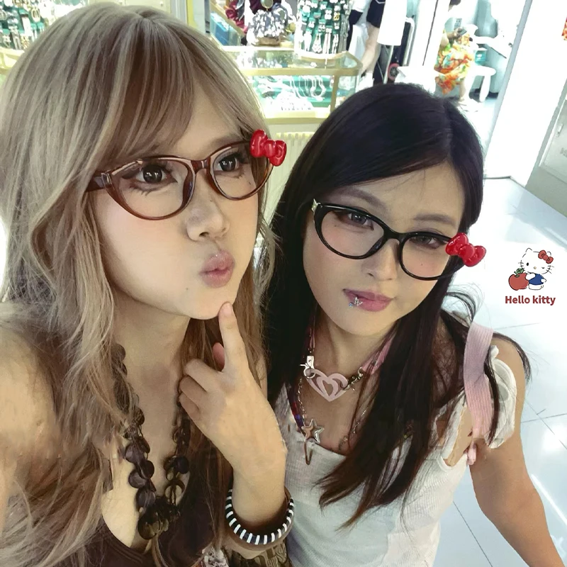 Ретро-очки Hello Kitty Y2K с плоским искусственным рисунком аниме Kawaii оправа для очков