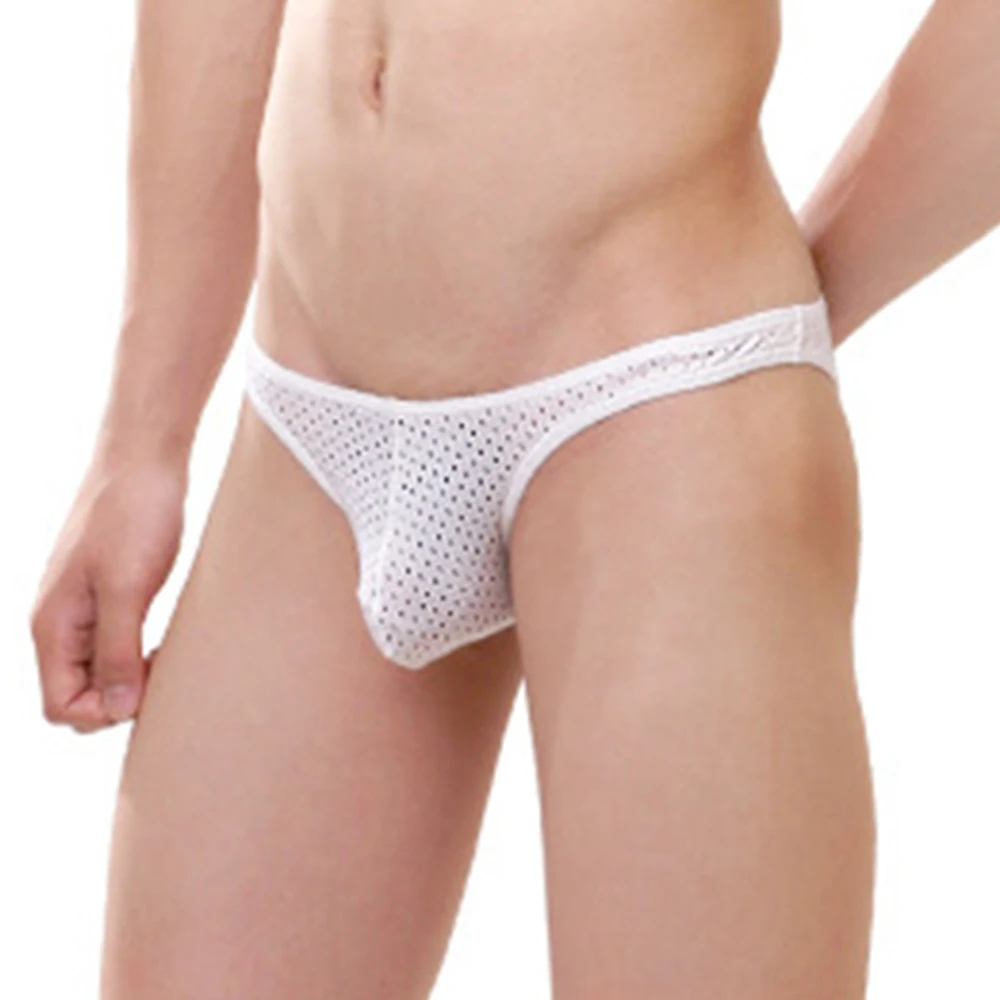 

Mens Bikini Underwear Mesh Breathable Brief Sexy Low Waist Pouch Underpants High Elastic Calzoncillos Summer Cool Quick-Dry