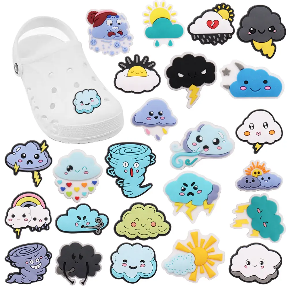 

New Arrival 1-24pcs Shoe Charm White Cloud Sun Lightning Dark Cloud Accessorie PVC Shoe Decoration For Wristbands Croc Jibz Gift
