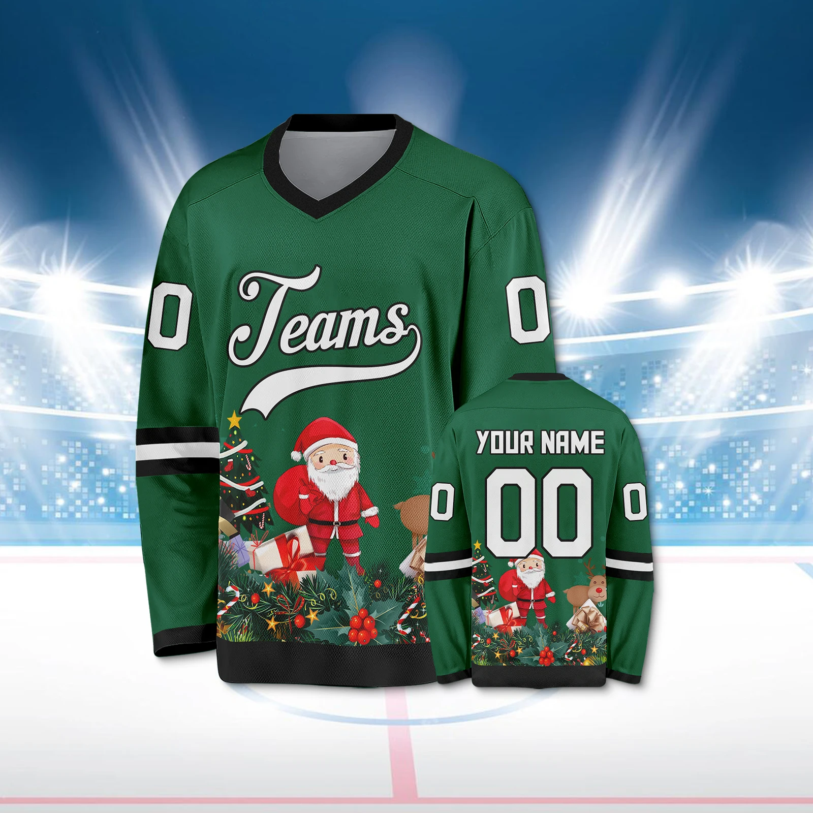 Рождественские хоккейные майки на заказ зеленая хоккейная рубашка с дизайном