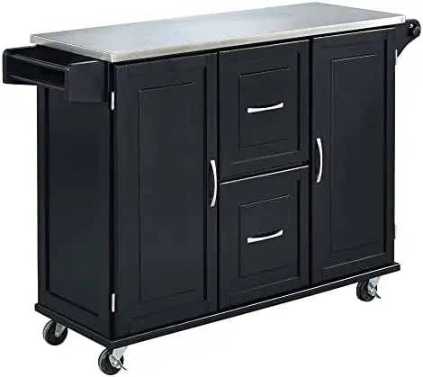 

Black Kitchen Cart with Stainless Steel Top by