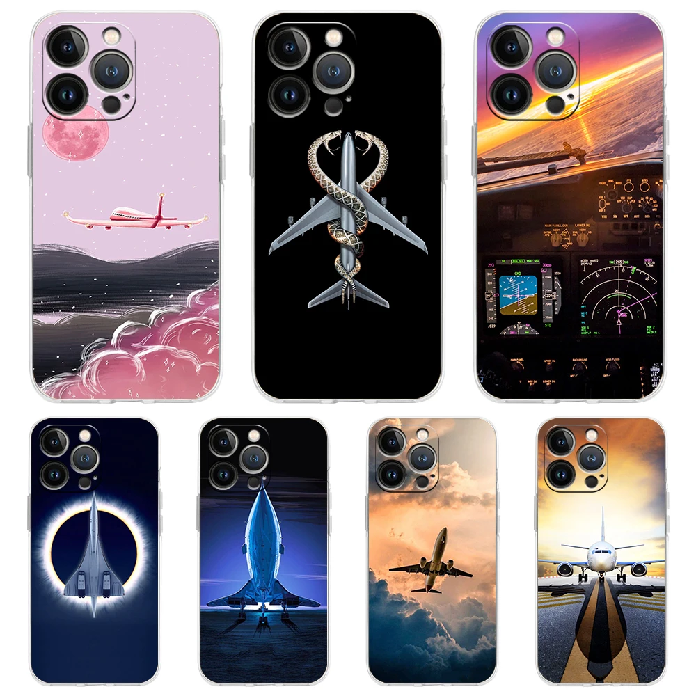 

Aircraft Plane Airplane Transparent Phone Case Cover for iPhone 14 13 12 11 Pro Max X XS Max 14 7 8 Plus Shockproof Soft Shell