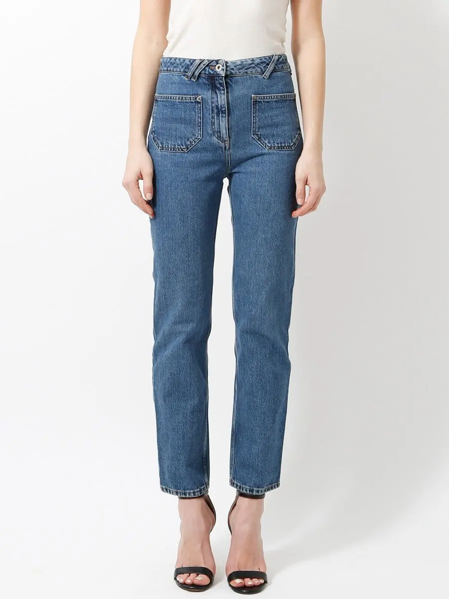 

2022 Ранняя весна новые женские прямые джинсы с двумя карманами и высокой талией