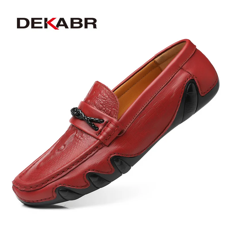 

DEKABR Men Casual Boat Shoes Handmade Driving Shoes Moccasins Brand Design Leather Non-slip Crocodile Grain Style Men Loafers
