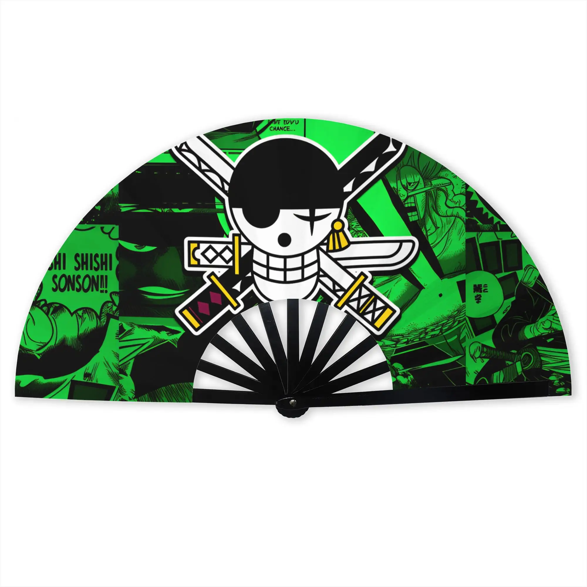 Фото Складной веер Zoro O-One P-Piece: DIY-веер из полиэстера с мультяшным приключенческим комиксным принтом – крутой летний аксессуар, декоративный веер №1