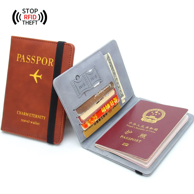 

Women RFID Blocking Business Passport Covers Holder Travel Men Multi-Function ID Card Case Leather Wallet Korea USA Russia