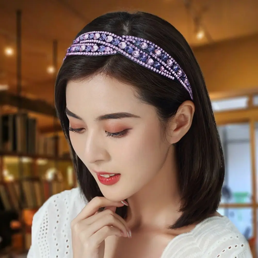 Elegant Retro Non-slip Shinny Cross Crystal Korean Style Hair Hoop Sweet Headband Rhinestone Girls