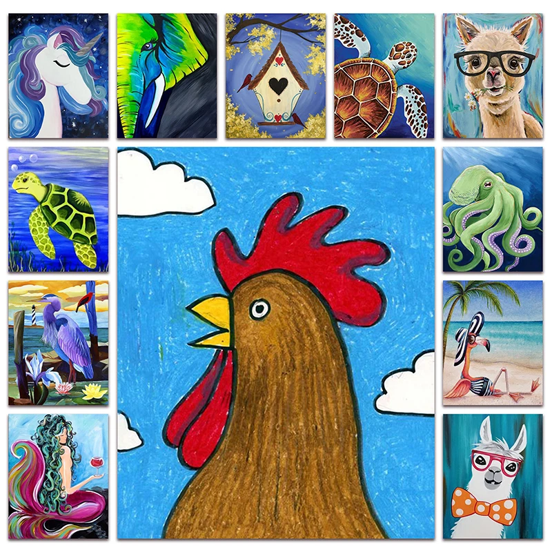 

Full Diamond painting Animals chicken elephant turtle DIY Diamond mosaic colorful swan flower unicorn Diamond embroidery mermaid