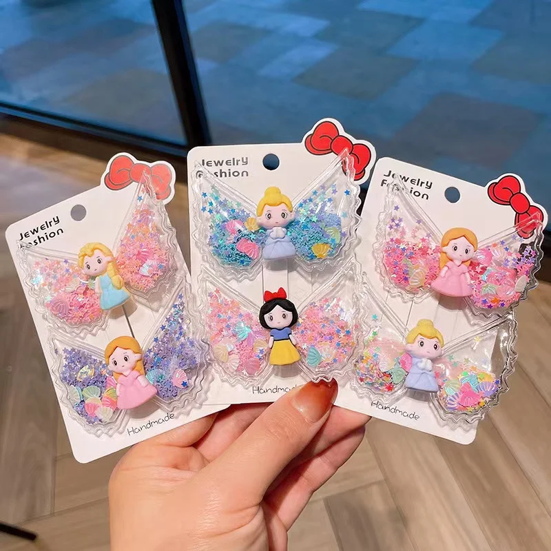 

10Pcs/Lot Princess Doll Accessory Hair Clip Girl Cartoon Hairpins Quicksand Transparent Wing Bow Hair Clip Kids Hair Accessories