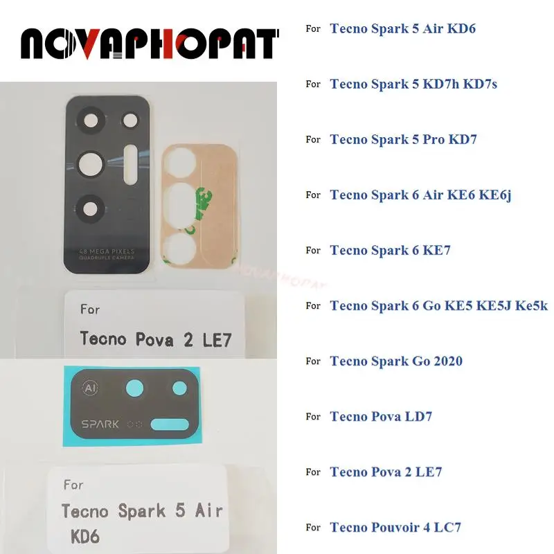 Фото Стеклянный объектив задней камеры с Ahesive для Tecno Spark 5 6 Go Air Pro KE5 KD6 KD7 KE6 KE7 Pova 2 LD7 LE7 Power 4 LC7, 1 шт. №1