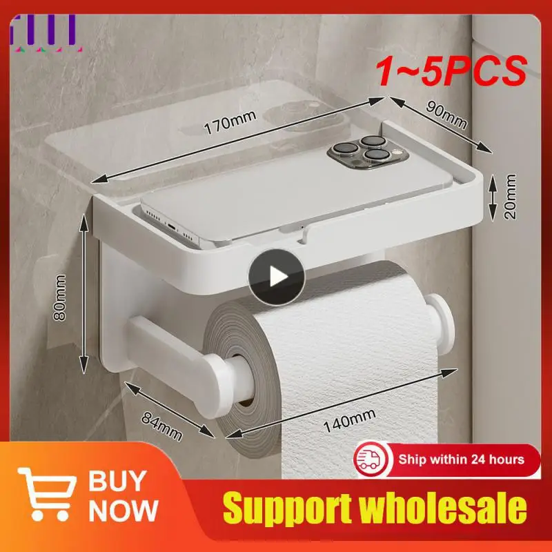 

1~5PCS Large Toilet Paper Holder Wall-Mounted Paper Roll Holder With Storage Tray Toilet Organizer Phone Stand Bathroom