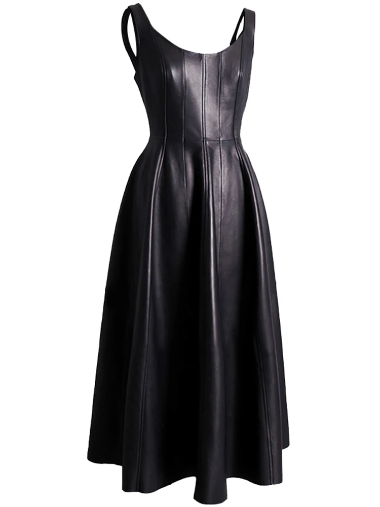 Lautaro Платье из мягкой искусственной кожи с облегающим силуэтом и пышной юбкой