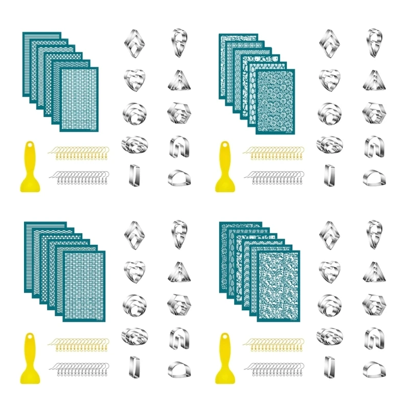 

H55A набор из 61 трафарета для Шелкового экрана и инструментов для изготовления глиняных сережек в комплекте 10 серёжек из глины резак 30 серёжек крючков для сережек