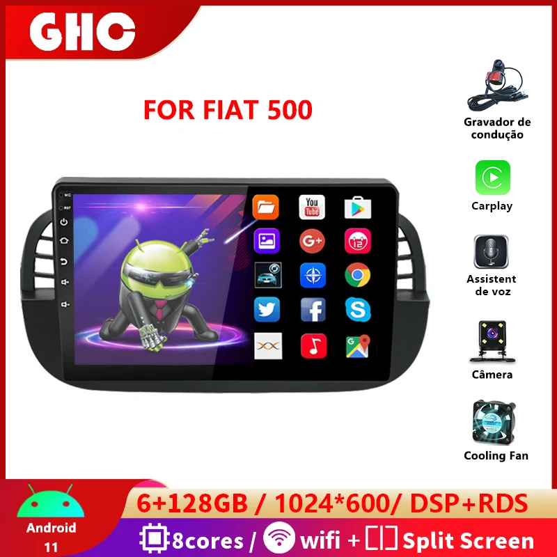

GHC 6G 128G Android 11 Automotive Multimedia Player For Fiat 500 2007-2015 2 Din Car Radio RDS DSP GPS Navigation Carplay+Auto