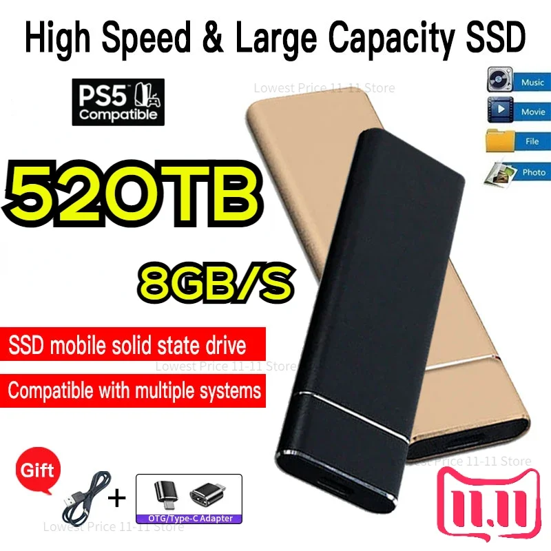 

2TB External Solid State Disk Hard Drive High Capacity Portable 500GB SSD1tb hard disk Storage Device for Computer/Laptop Type-C