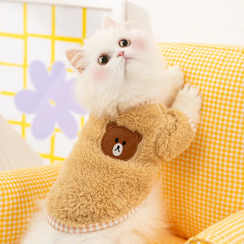 

Новинка Осень-зима Удобная хлопковая бархатная одежда для щенков двухногая одежда с медведем Толстовка для маленьких и средних собак кошек...