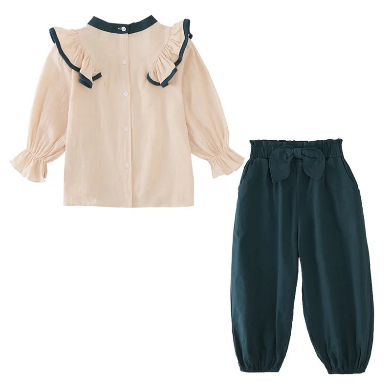 

Baby Shirt Suit 2022 Autumn Set Kids Suit Girls Clothes Set Toddler Set Children Blouses and Pants Long Sleeve Bow Ruched A193