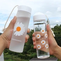 500ml water bottles daisy plastic transparent bottle bpa free outdoor sports water cup water mug student portable mug with rope