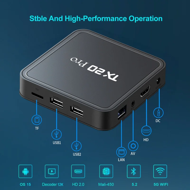 ТВ-бокс TX20 Pro Android 15 Allwinner H313 Quad Core 8K 4K HD медиаплеер 4G 5G Dual WIFI BT5.0 8GB 128GB с голосовым пультом IPTV (art.: 3920d0fc07fc8) - 3920d0fc07fc8