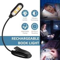 rechargeable book light mini led reading light 3 level flexible easy clip lamp eye protection read lamp night lamp for children