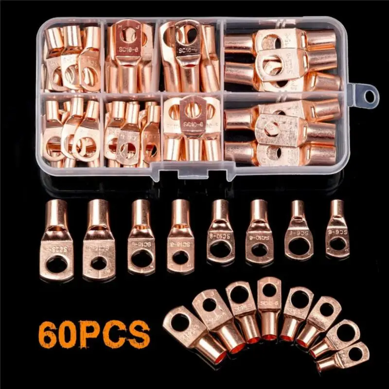 60CPS SC6-25 Boxed Car Auto Copper Ring Terminal Wire Crimp Connector Bare Cable Battery Terminals Soldered Connectors Nuts