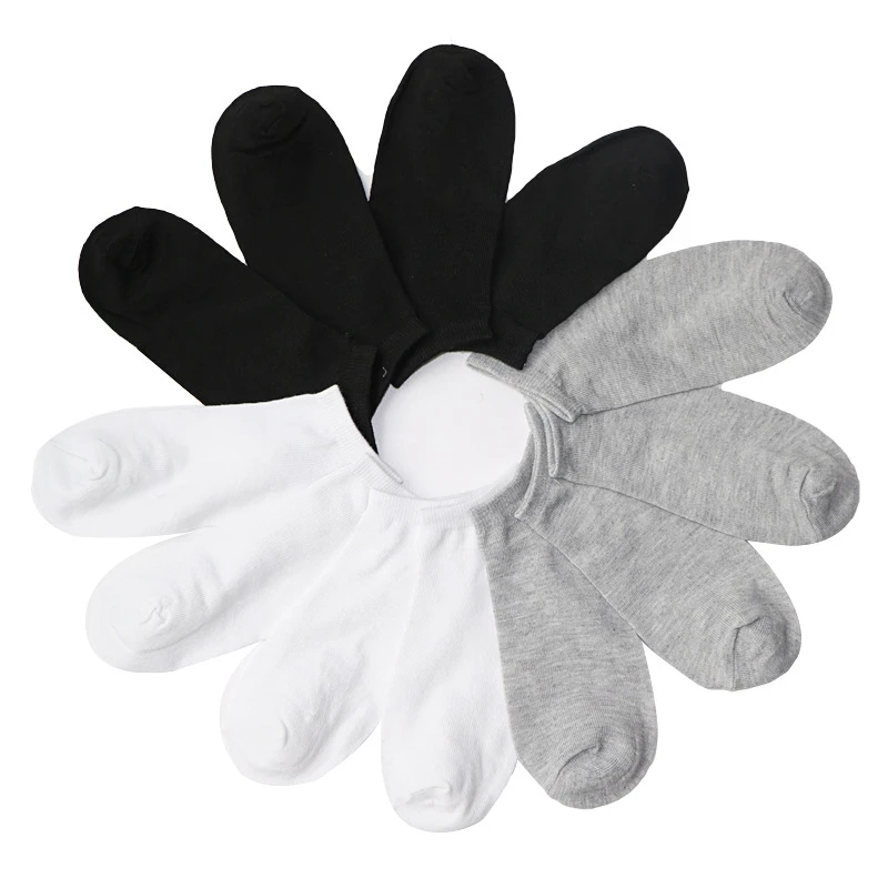 

10 Pairs Low Cut Men Women Socks Solid Color Black White Gray Breathable Cotton Sports socks Boat Comfortable Ankle Socks White