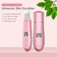 ultrasonic deep cleaning facial skin scrubber hot compress ems ion face pore cleaner skin peeling lifting blackhead remover 48