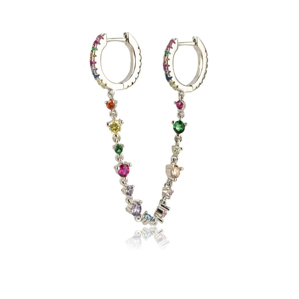 

S925 Silver Transparent Zircon Chain Huggies Women's Earrings Unique Shape Visual Enjoy Party Lucky Love Gift