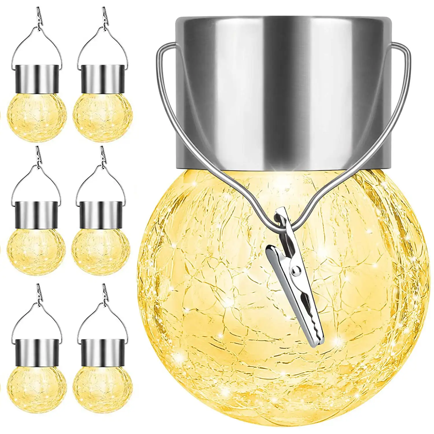 

Hanging Solar Lights Outdoor, 6 Pack Solar Lanterns Cracked Glass Ball Light, Decorative Globe Light Tree Hanging Waterproof wit