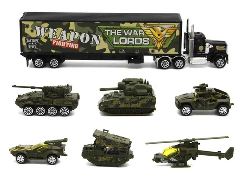 

7pcs/set Military vehicle set Tank Missile armored vehicle Helicopter Container truck car Alloy toy collection model kids gift