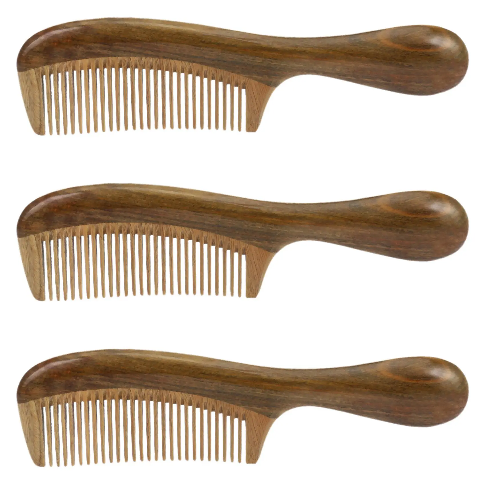 

3X Handmade Natural Green Sandalwood Hair Combs - Anti-Static Sandalwood Scent Natural Hair Detangler (Wide Tooth)