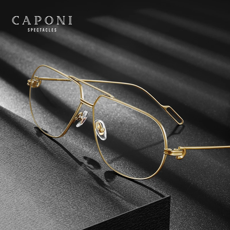 CAPONI Pure Titanium Man's Glasses Frame Anti Blue Light Computer Eyeglasses Fashion Brand Designer Spectacles UV400 JF7521