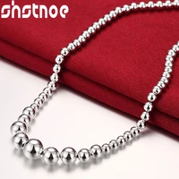 925 sterling silver smooth beads chain necklace 18 inch for women man jewelry fashion wedding engagement party gift