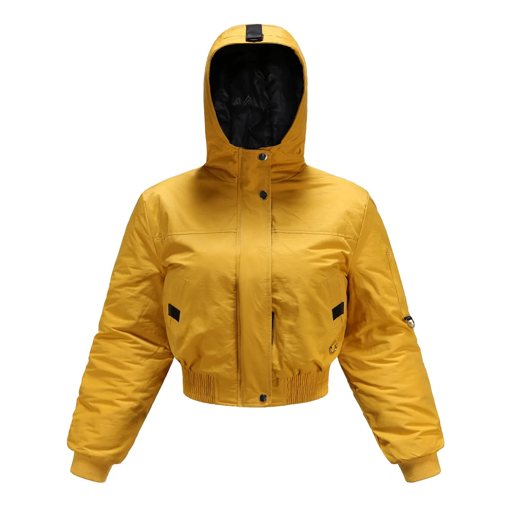 New Quilted Women's Cotton-padded Hooded Overalls Coat Fashion Loose Long-sleeved Short Jacket Casual Cotton Clothing