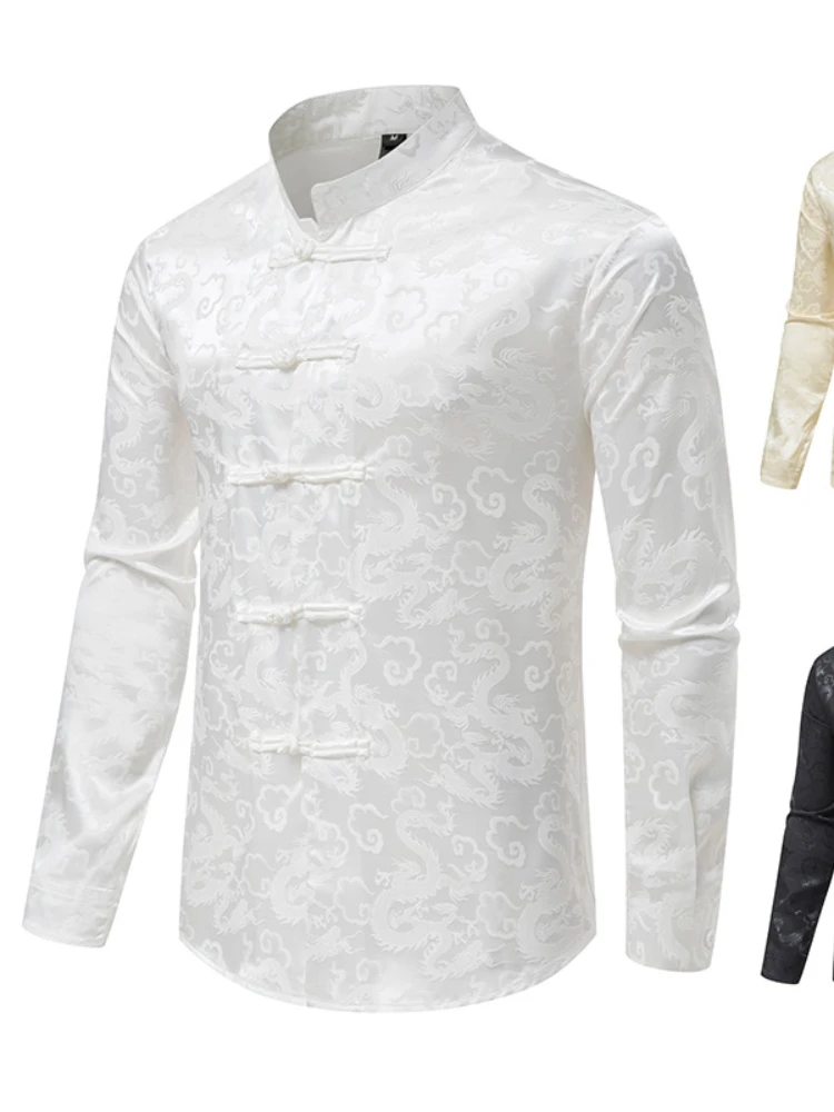 Tang Suit Shirt Men's Long-sleeved Chinese Style Trend Chinese Style Button-up Shirt Fashion Men's Clothing Chinese Print Shirt